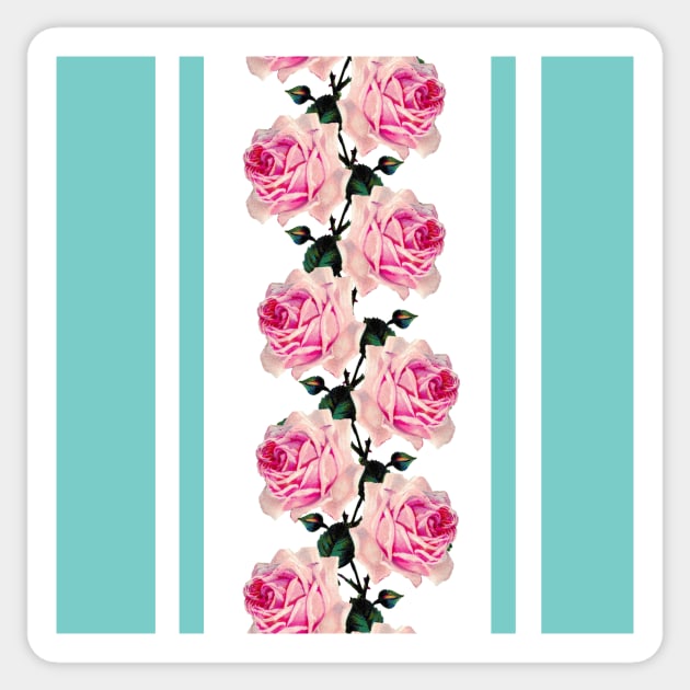 Pink vintage roses and turquoise stripes Sticker by bettyretro